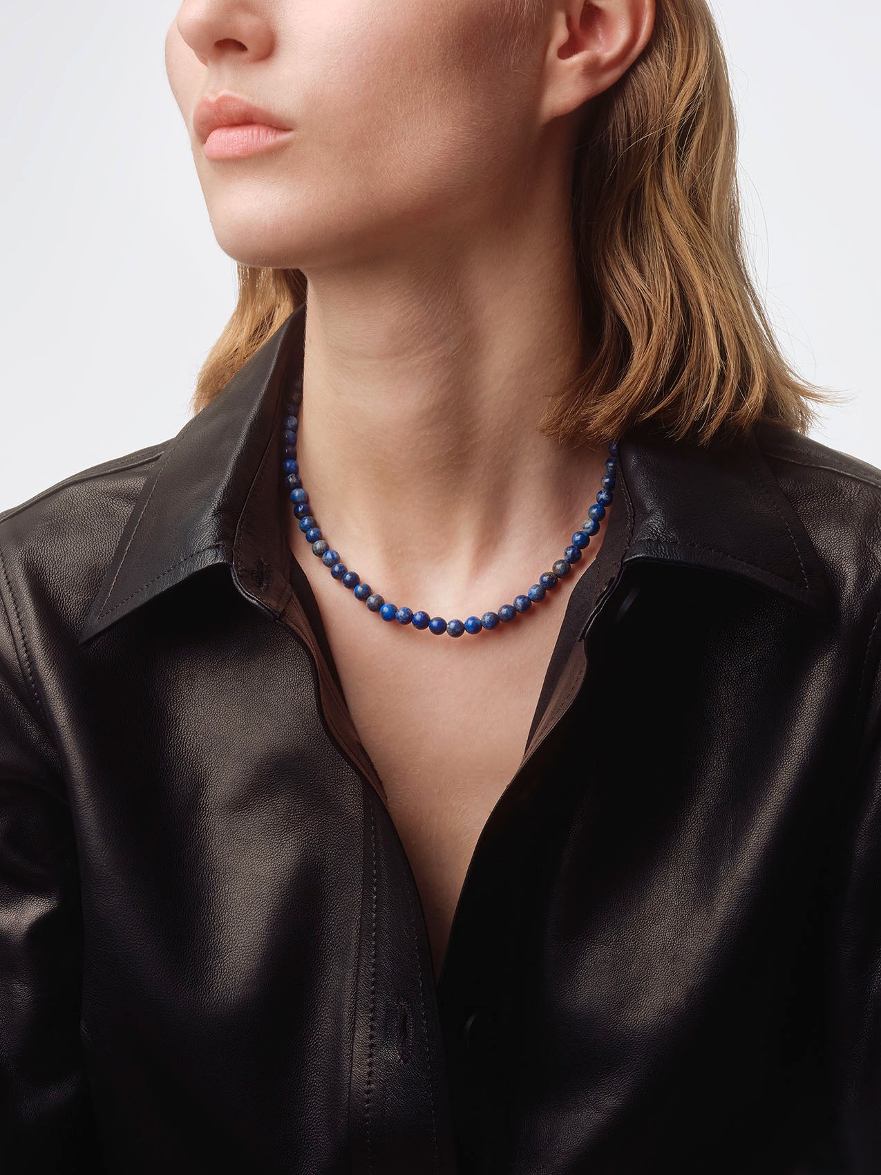 Aeyde | Saylor Lapis and Palladium-Plated Necklace for Women | Luxury Materials | Handmade in Italy | On Model