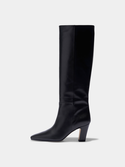Aeyde | Silva Knee-High Boots Leather Knee High Boots for Women | Black Calf | Square Toe | High Heel | Side View