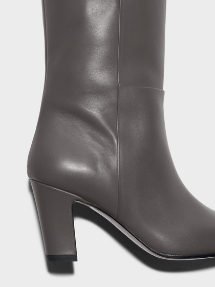 Aeyde | Silva Knee-High Boots Leather Knee High Boots for Women | Taupe Calf | Square Toe | High Heel | Front View