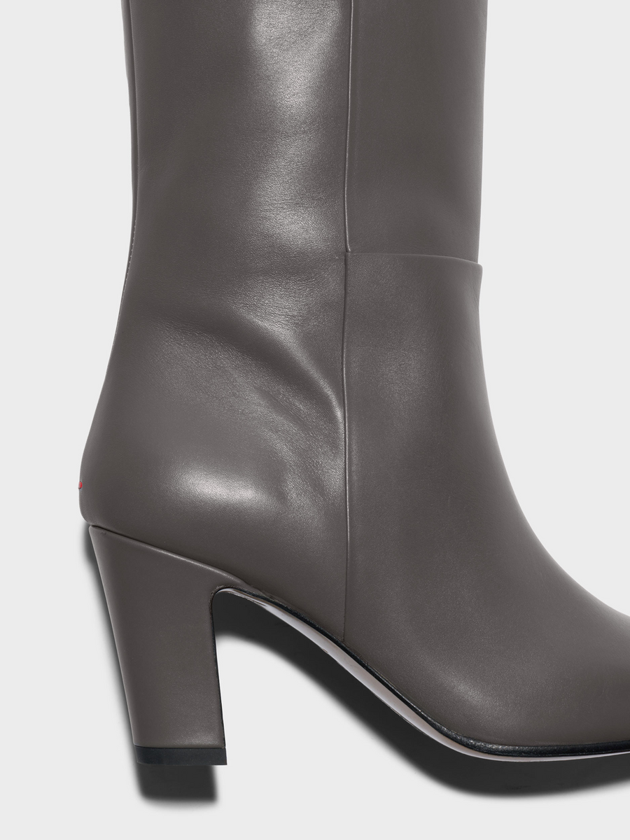 Aeyde | Silva Knee-High Boots Leather Knee High Boots for Women | Taupe Calf | Square Toe | High Heel | Heel Details