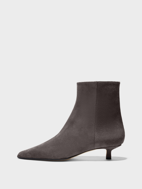 Aeyde | Sofie Suede Ankle Boots Leather Ankle Boots for Women | Taupe Suede | Pointed Toe | Low Heel | Side View