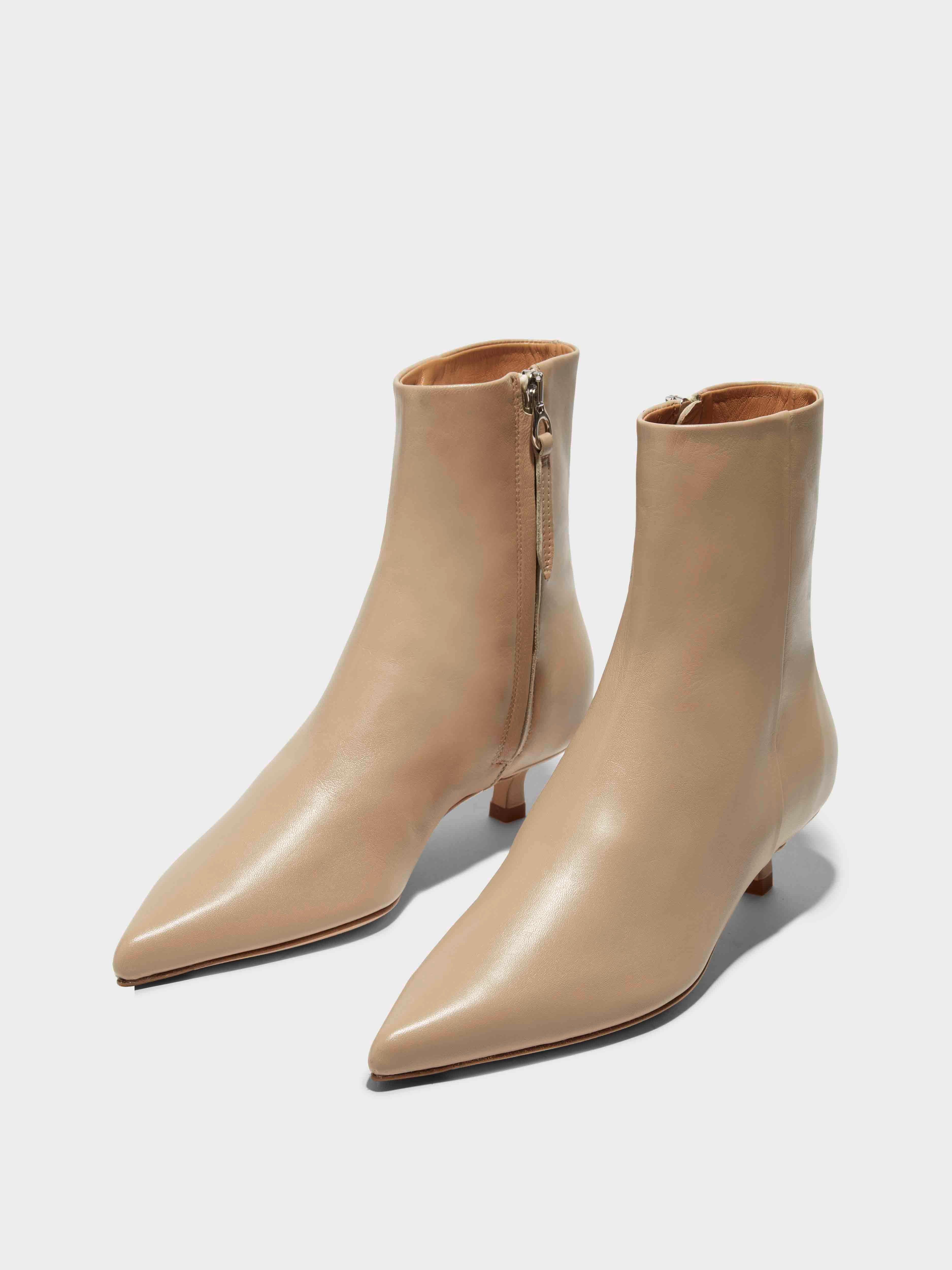 Aeyde | Sofie Leather Ankle Boots Leather Ankle Boots for Women | Latte Nappa | Pointed Toe | Low Heel | On Feet