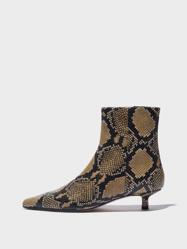 Aeyde | Sofie Leather Ankle Boots Leather Ankle Boots for Women | Hazelnut Snake | Pointed Toe | Low Heel | Side View