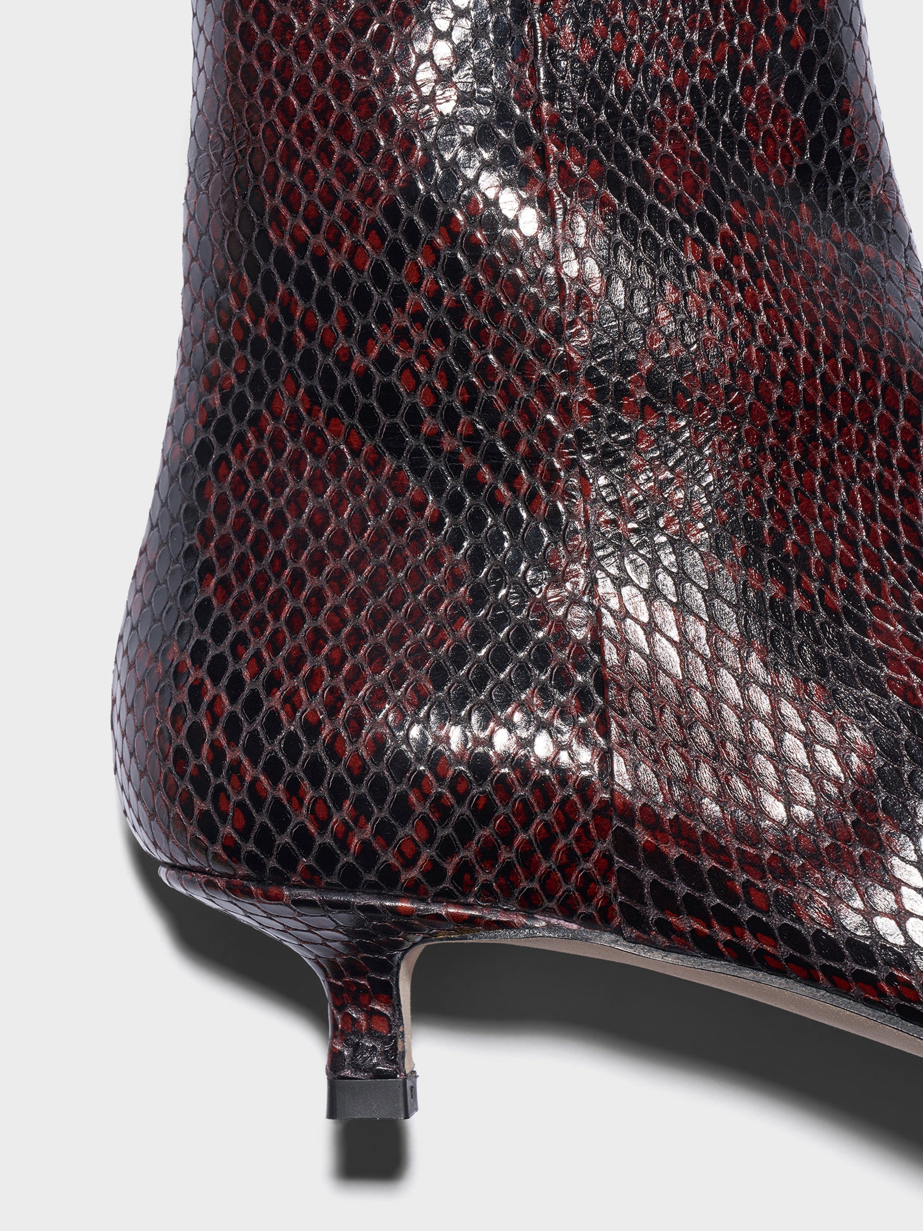 Aeyde | Sofie Leather Ankle Boots Leather Ankle Boots for Women | Port Snake | Pointed Toe | Low Heel | Heel Details
