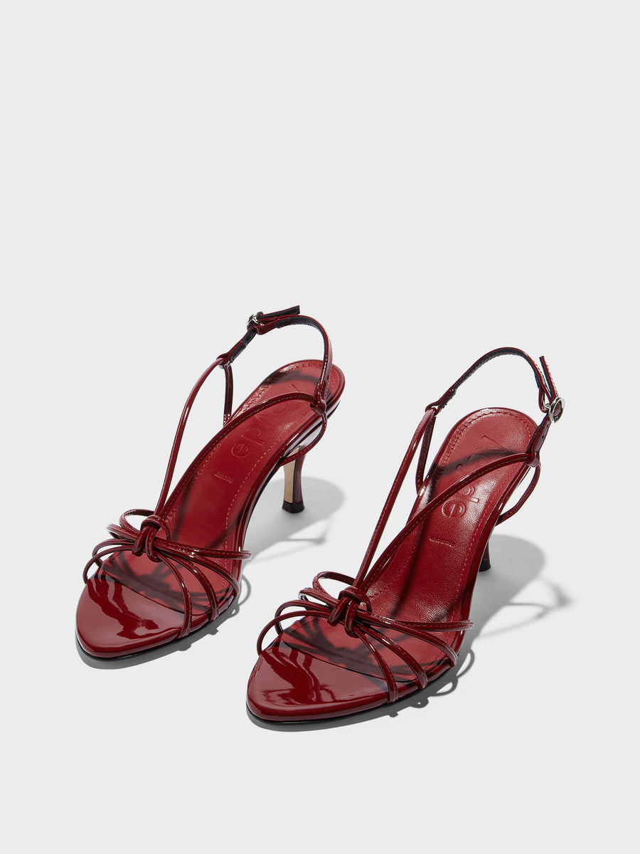 Aeyde | Solange Leather Heeled Sandals for Women | Scarlet Patent | Round Toe | High Heel | Luxury Materials | Handmade in Italy