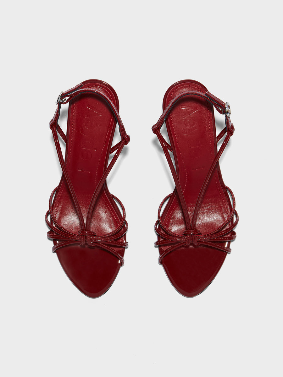 Aeyde | Solange Leather Heeled Sandals for Women | Scarlet Patent | Round Toe | High Heel | Front View