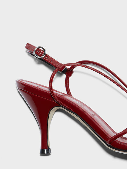 Aeyde | Solange Leather Heeled Sandals for Women | Scarlet Patent | Round Toe | High Heel | Heel Details