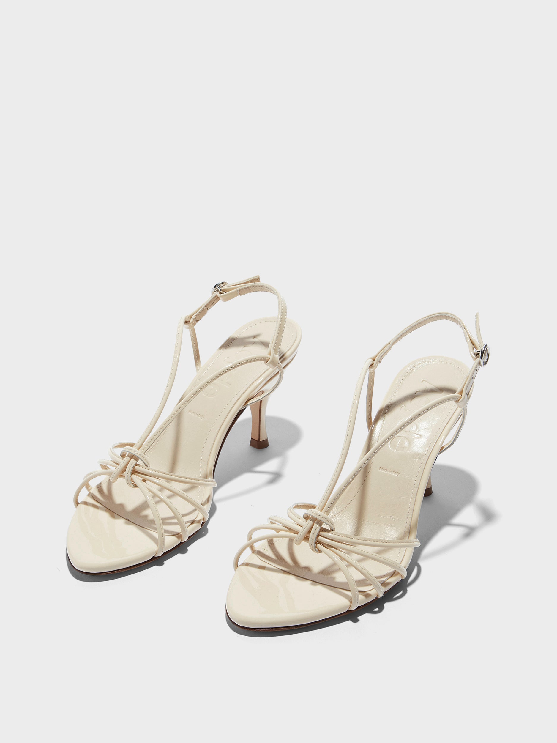 Aeyde | Solange Leather Heeled Sandals for Women | Creamy Patent | Round Toe | High Heel | Luxury Materials | Handmade in Italy