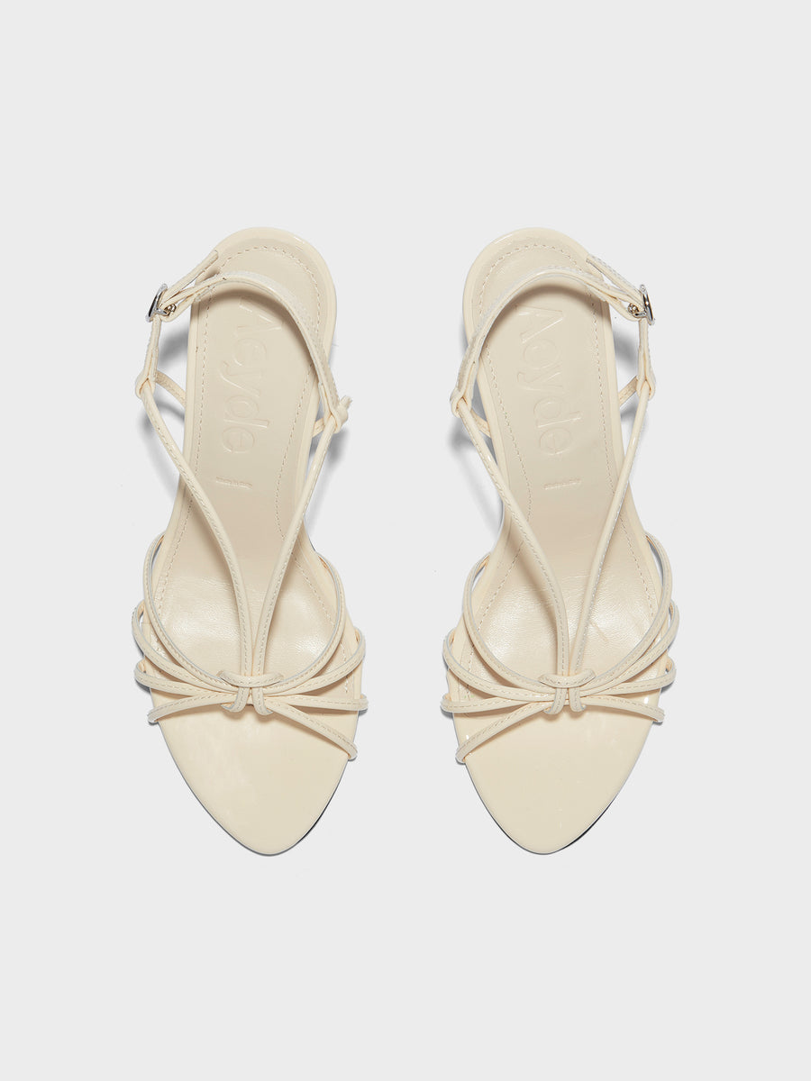 Aeyde | Solange Leather Heeled Sandals for Women | Creamy Patent | Round Toe | High Heel | Front View