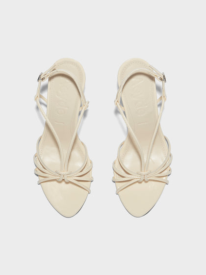 Aeyde | Solange Leather Heeled Sandals for Women | Creamy Patent | Round Toe | High Heel | Front View