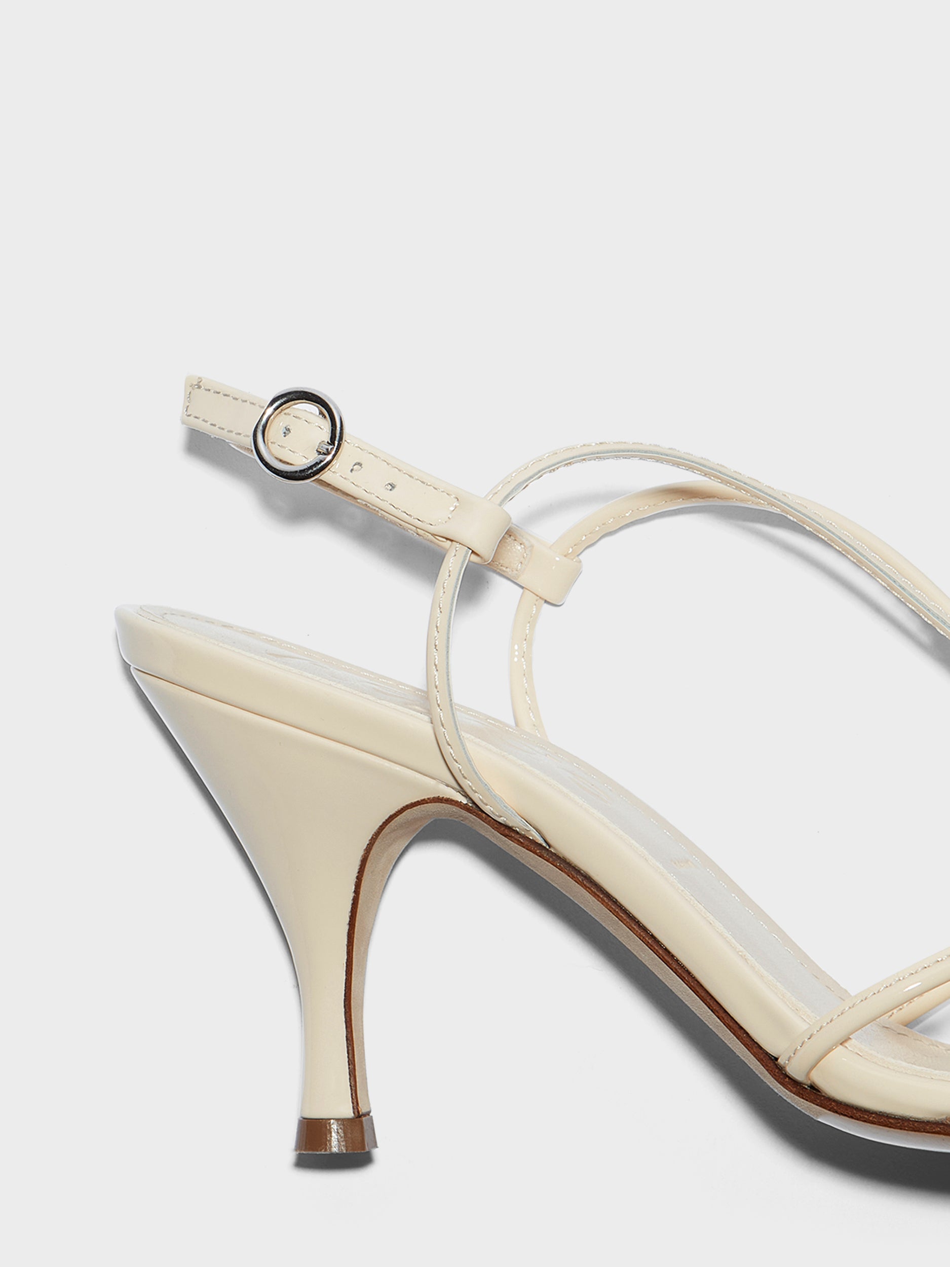 Aeyde | Solange Leather Heeled Sandals for Women | Creamy Patent | Round Toe | High Heel | Heel Details