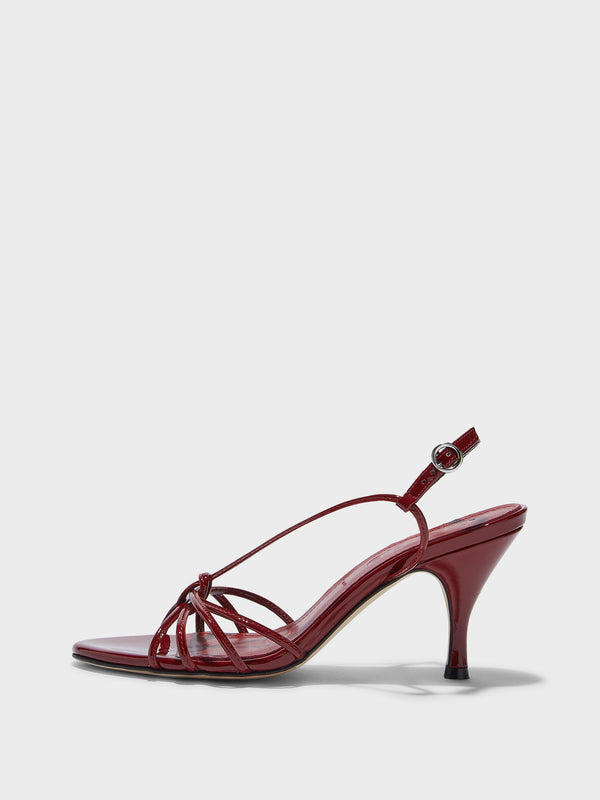Aeyde | Solange Leather Heeled Sandals for Women | Scarlet Patent | Round Toe | High Heel | Side View