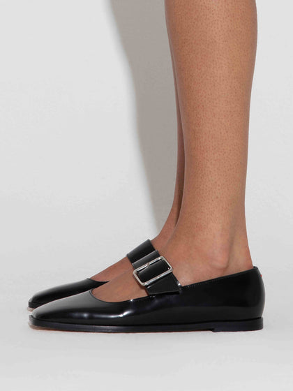 Aeyde | Sunny Leather Mary-Jane Flats Leather Flats for Women | Black Polido | Square Toe | Flat Heel | How to Style