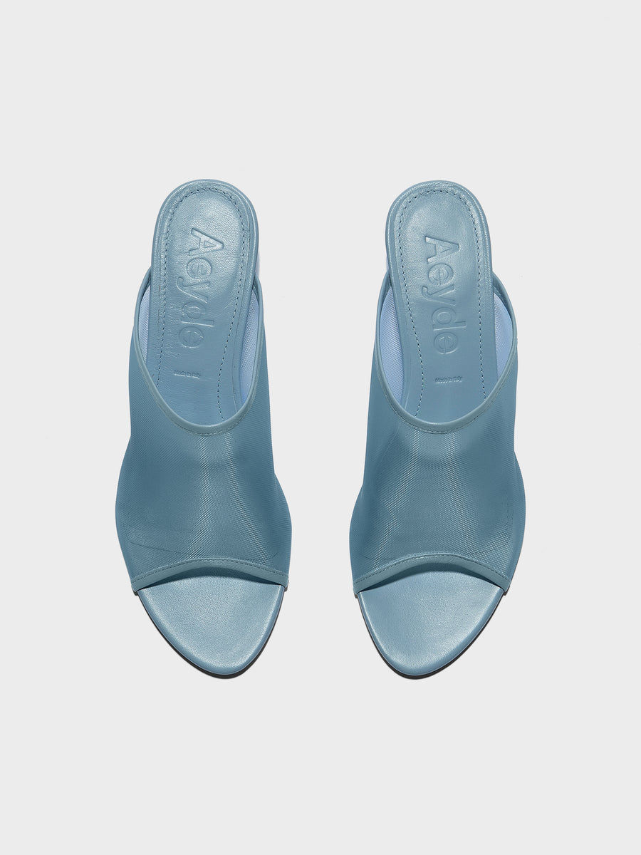 Aeyde | Suzanne Leather Heeled Sandals for Women | Glass Mesh/Nappa | Round Toe | Mid Heel | Front View