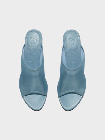Aeyde | Suzanne Leather Heeled Sandals for Women | Glass Mesh/Nappa | Round Toe | Mid Heel | Front View