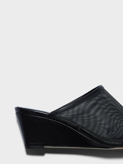 Aeyde | Suzanne Leather Heeled Sandals for Women | Black Mesh/Nappa | Round Toe | Mid Heel | Heel Details