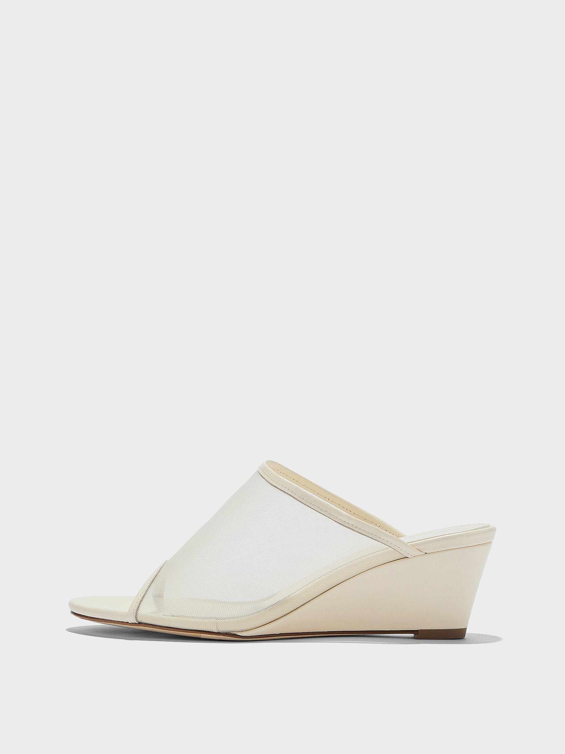 Aeyde | Suzanne Leather Heeled Sandals for Women | Creamy Mesh/Nappa | Round Toe | Mid Heel | Side View