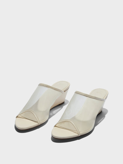 Aeyde | Suzanne Leather Heeled Sandals for Women | Creamy Mesh/Nappa | Round Toe | Mid Heel | Luxury Materials | Handmade in Italy