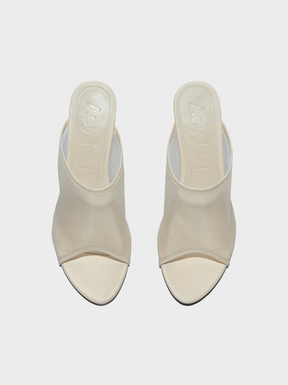 Aeyde | Suzanne Leather Heeled Sandals for Women | Creamy Mesh/Nappa | Round Toe | Mid Heel | Heel Details