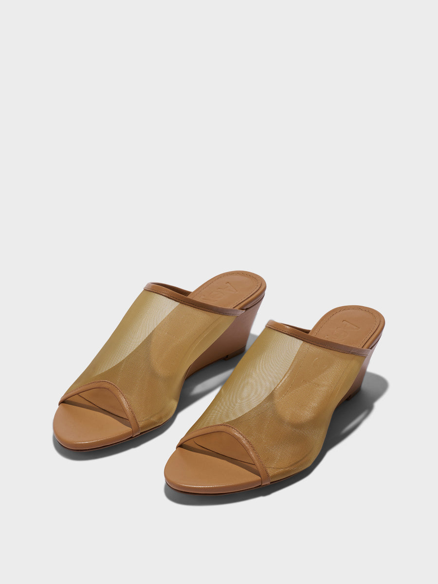 Aeyde | Suzanne Leather Heeled Sandals for Women | Hazelnut Mesh/Nappa | Round Toe | Mid Heel | Luxury Materials | Handmade in Italy