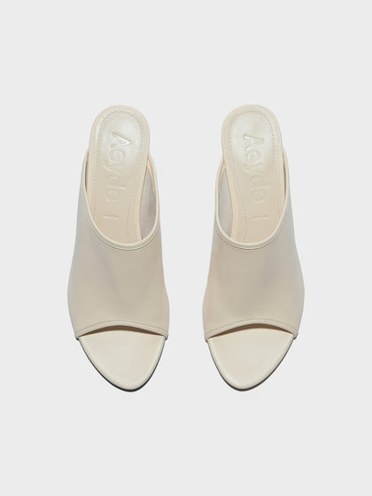 Aeyde | Suzanne Leather Heeled Sandals for Women | Creamy Nappa | Round Toe | Mid Heel | Front View