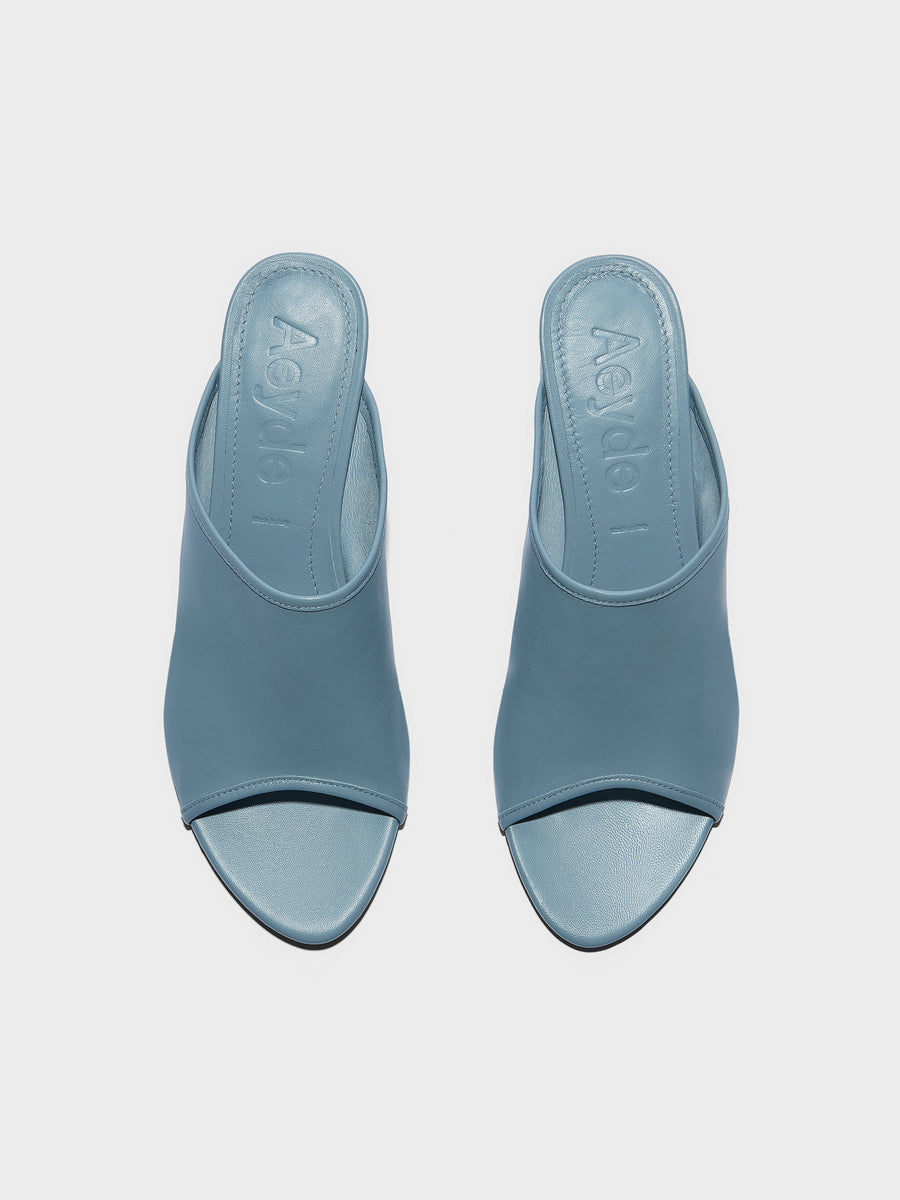 Aeyde | Suzanne Leather Heeled Sandals for Women | Glass Nappa | Round Toe | Mid Heel | Front View