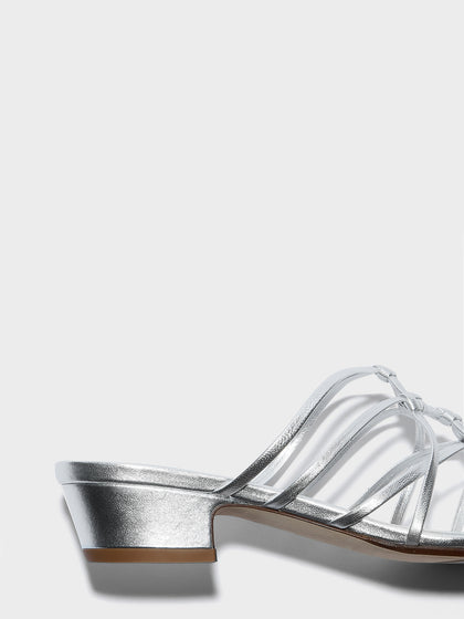 Aeyde | Talha Leather Heeled Sandals for Women | Silver Nappa | Square Toe | Low Heel | Heel Details