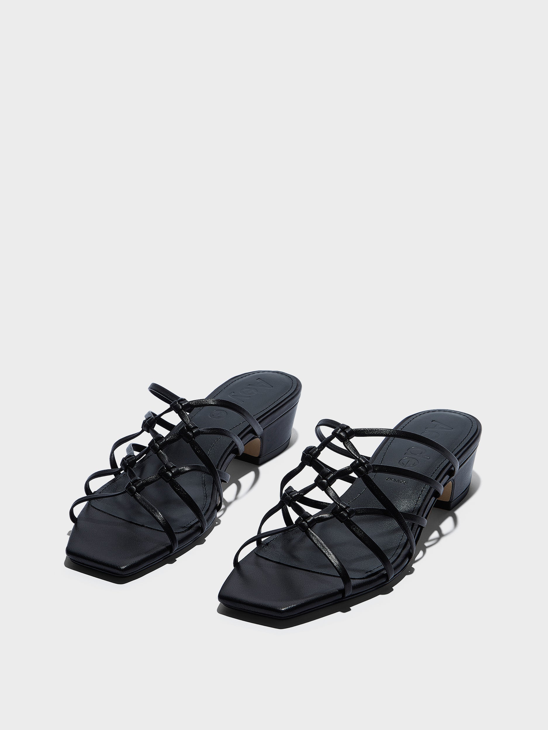 Aeyde | Talha Leather Heeled Sandals for Women | Black Nappa | Square Toe | Low Heel | Luxury Materials | Handmade in Italy