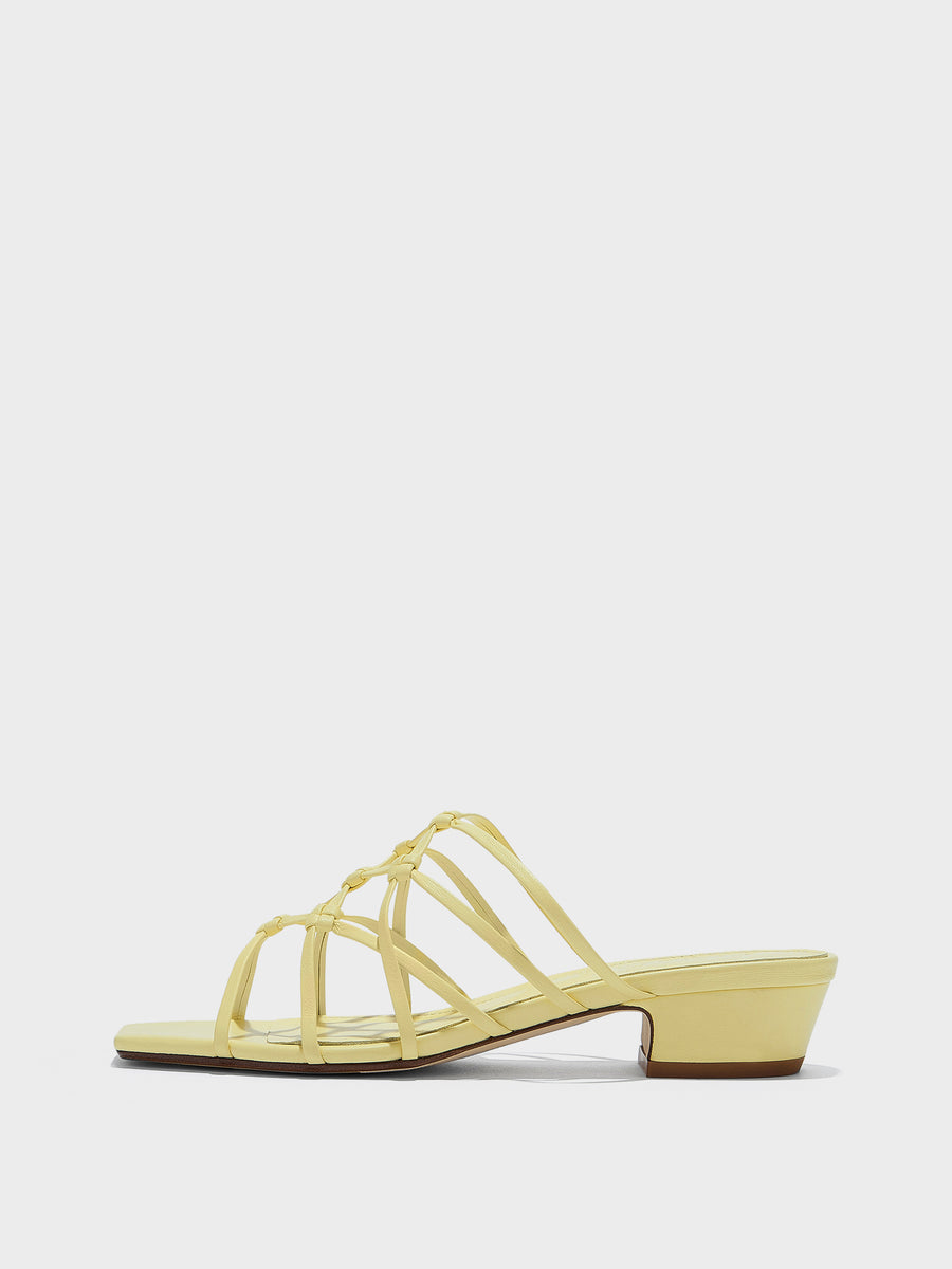 Aeyde | Talha Leather Heeled Sandals for Women | Lemon Nappa | Square Toe | Low Heel | Side View
