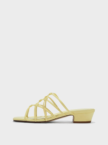 Aeyde | Talha Leather Heeled Sandals for Women | Lemon Nappa | Square Toe | Low Heel | Side View