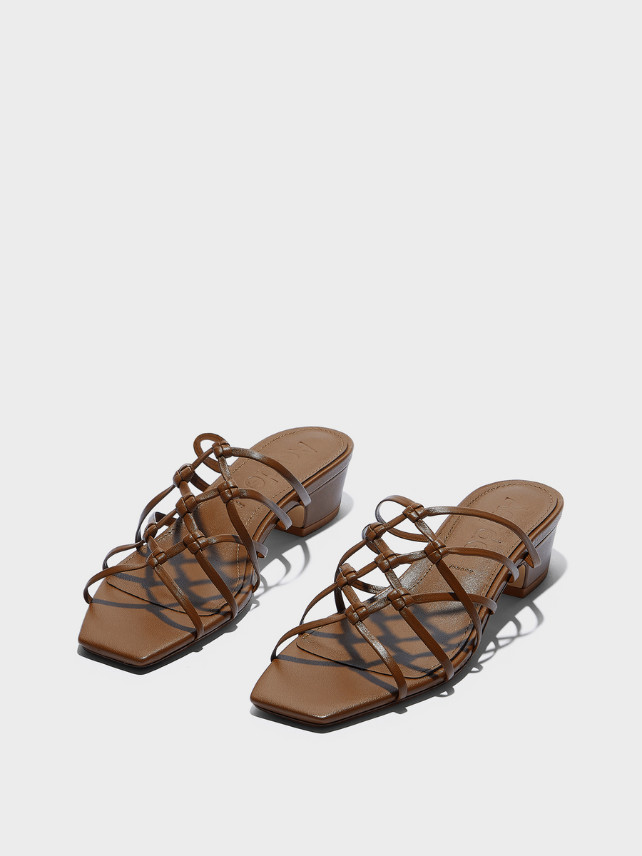 Aeyde | Talha Leather Heeled Sandals for Women | Tobacco Nappa | Square Toe | Low Heel | Luxury Materials | Handmade in Italy