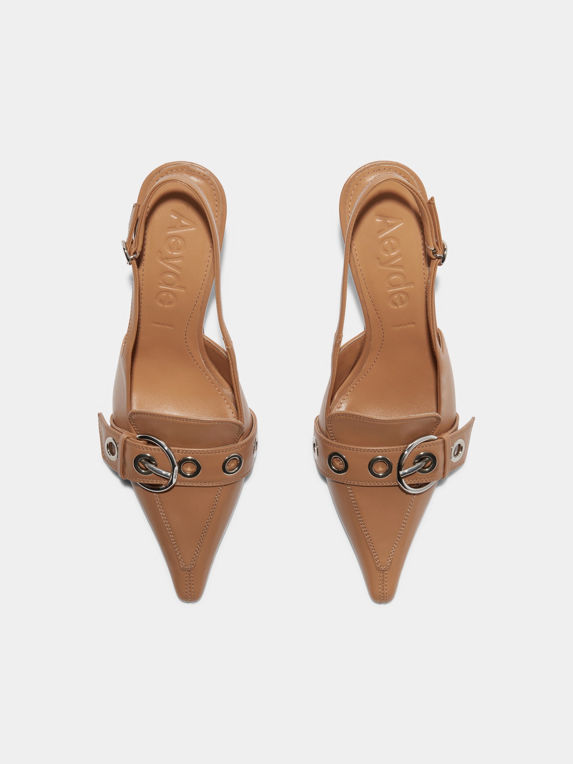 Aeyde | Tara Leather Slingback Pumps Leather Pumps for Women | Hazelnut Nappa | Pointed Toe | High Heel | Front View
