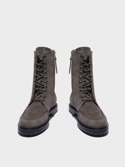 Aeyde | Tate Suede Lace-Up Ankle Boots Leather Ankle Boots for Women | Taupe Suede | Round Toe | Mid Heel | Front View