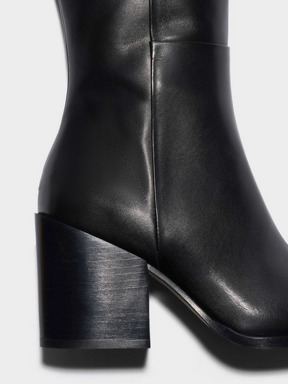 Aeyde | Teresa Leather Knee-High Boots Leather Knee High Boots for Women | Black Calf | Square Toe | High Heel | Heel Details