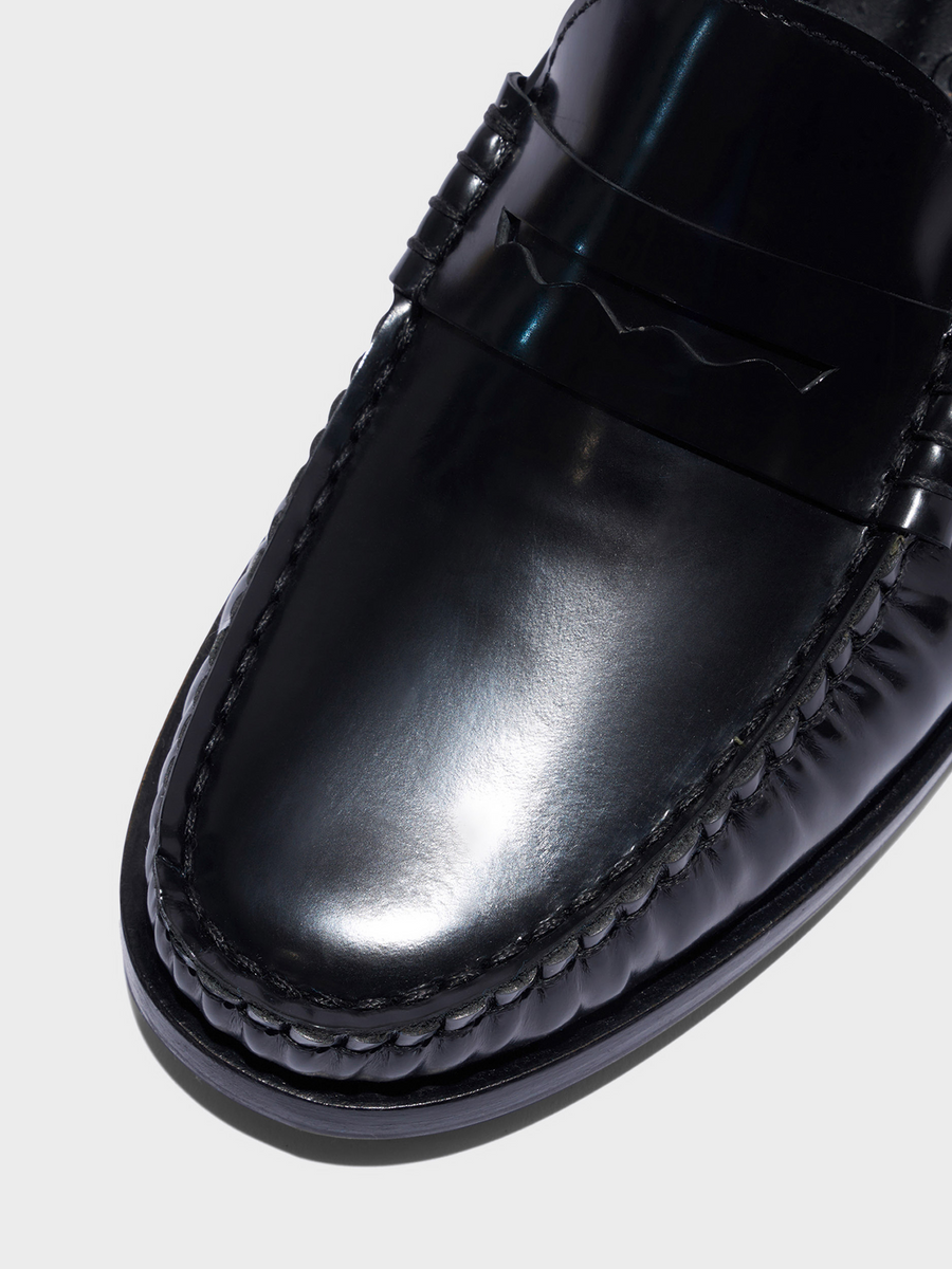 Aeyde | Terry Polido Leather Loafers Leather Flats for Women | Black Polido | Round Toe | Low Heel | Heel Details