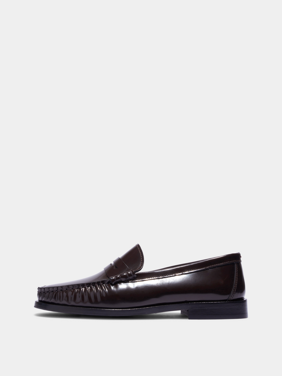 Aeyde | Terry Polido Leather Loafers Leather Flats for Women | Moka Polido | Round Toe | Low Heel | Side View