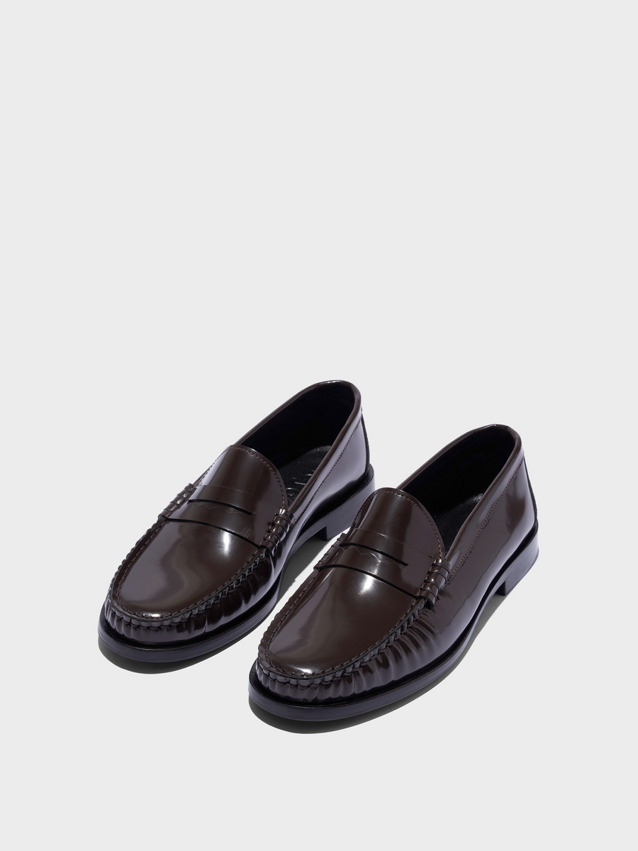 Aeyde | Terry Polido Leather Loafers Leather Flats for Women | Moka Polido | Round Toe | Low Heel | Luxury Materials | Handmade in Italy