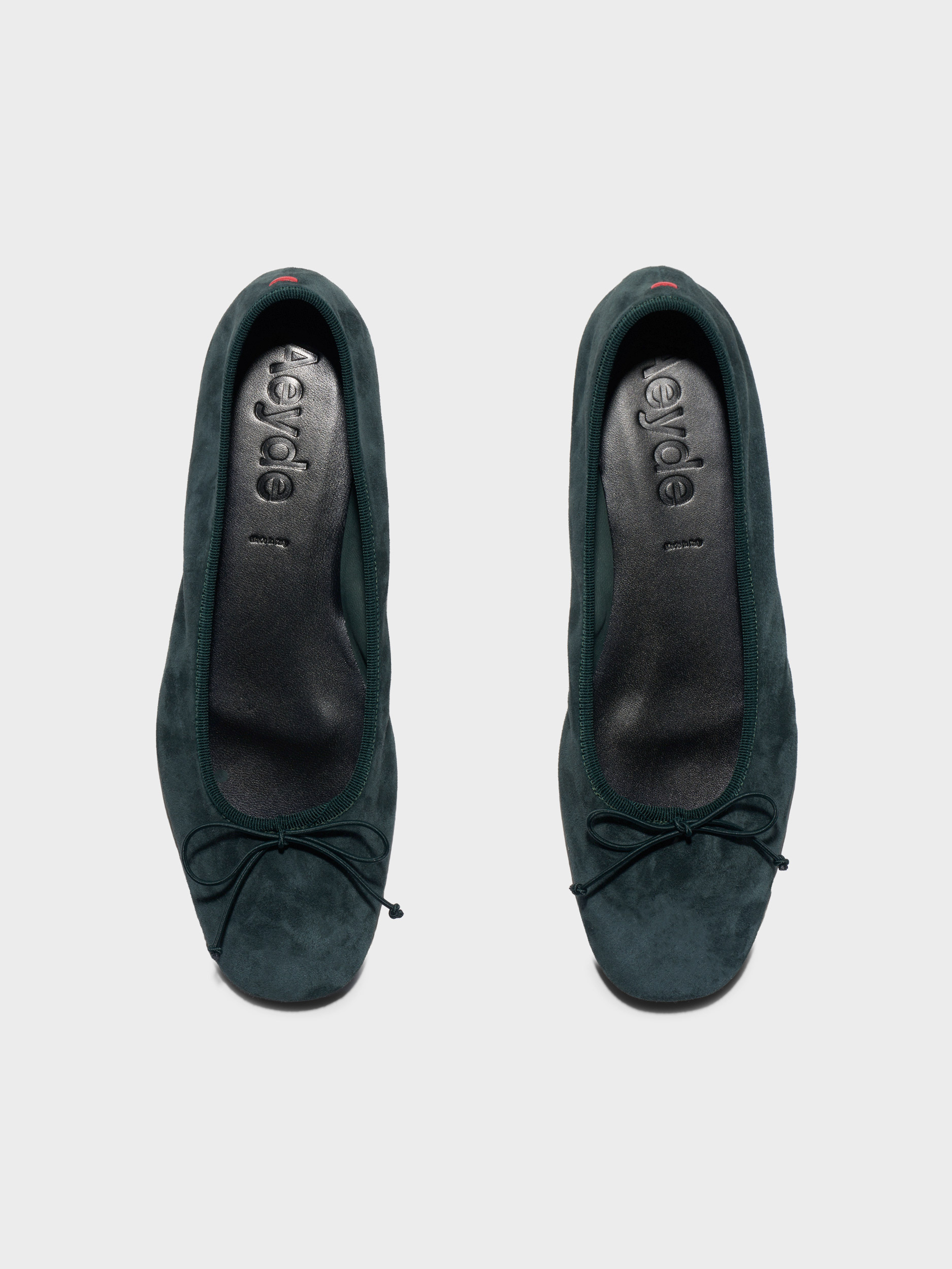 Aeyde | Tiby Suede Ballet Flats Leather Flats for Women | Moss Suede | Round Toe | Flat Heel | Front View