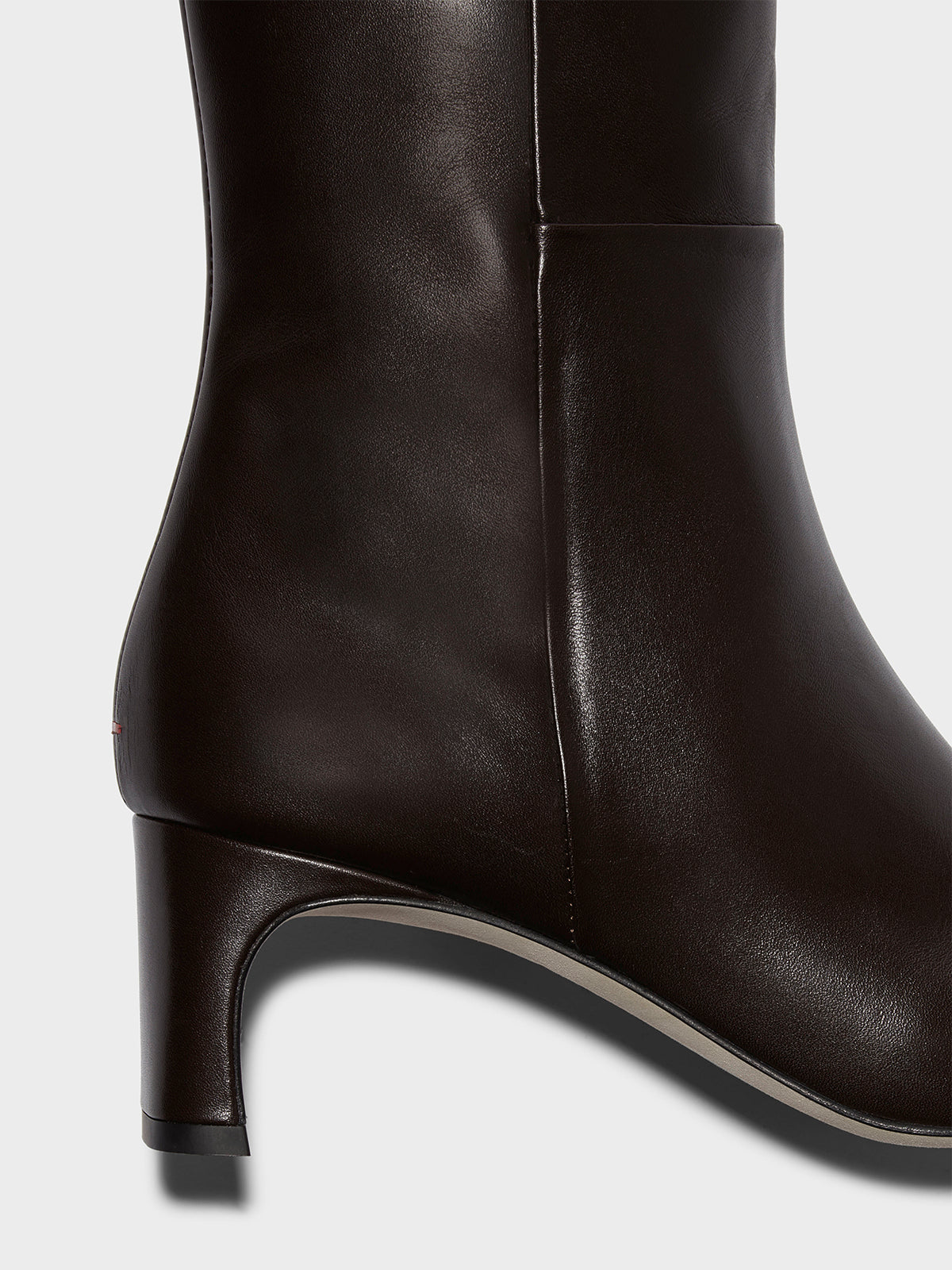 Aeyde | Torin Leather Knee-High Boots Leather Knee High Boots for Women | Moka Calf | Square Toe | Mid Heel | Heel Details