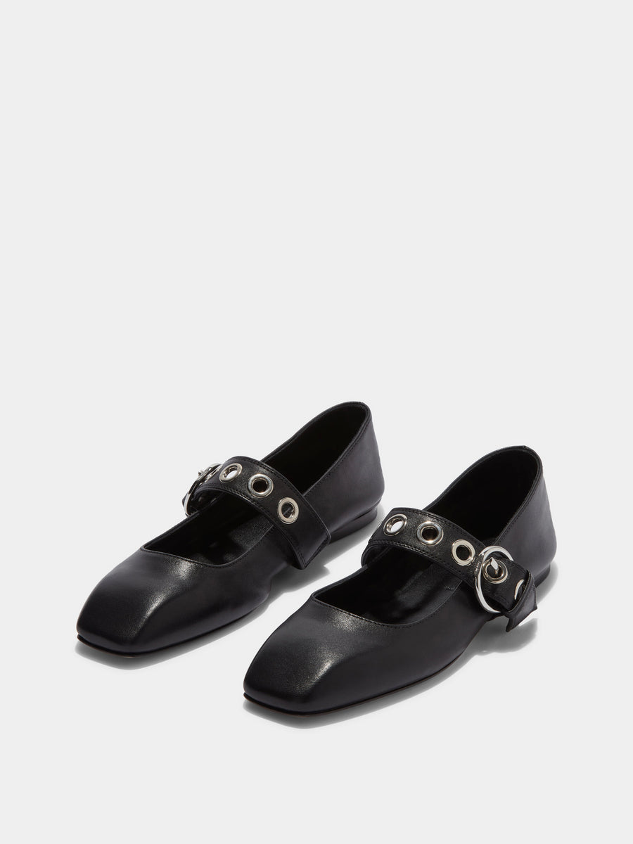 Uma Eyelet Leather Mary-Janes Flats