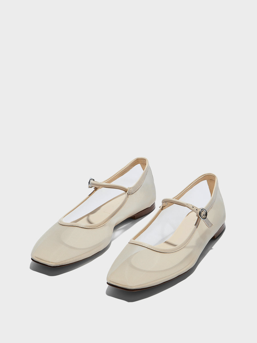 Aeyde | Uma Leather Flats for Women | Creamy Mesh/Nappa | Square Toe | Flat Heel | Luxury Materials | Handmade in Italy