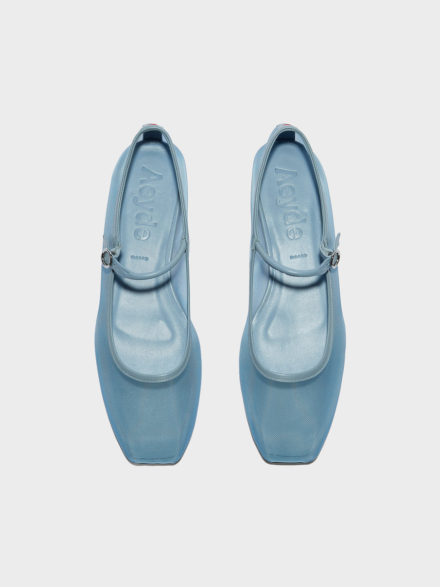 Aeyde | Uma Leather Flats for Women | Glass Mesh/Nappa | Square Toe | Flat Heel | Front View