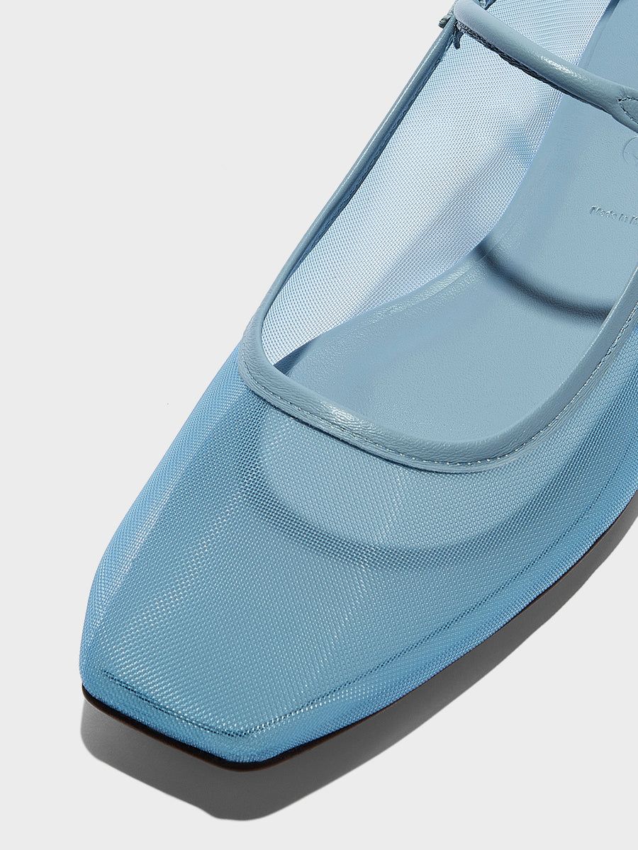 Aeyde | Uma Leather Flats for Women | Glass Mesh/Nappa | Square Toe | Flat Heel | Heel Details