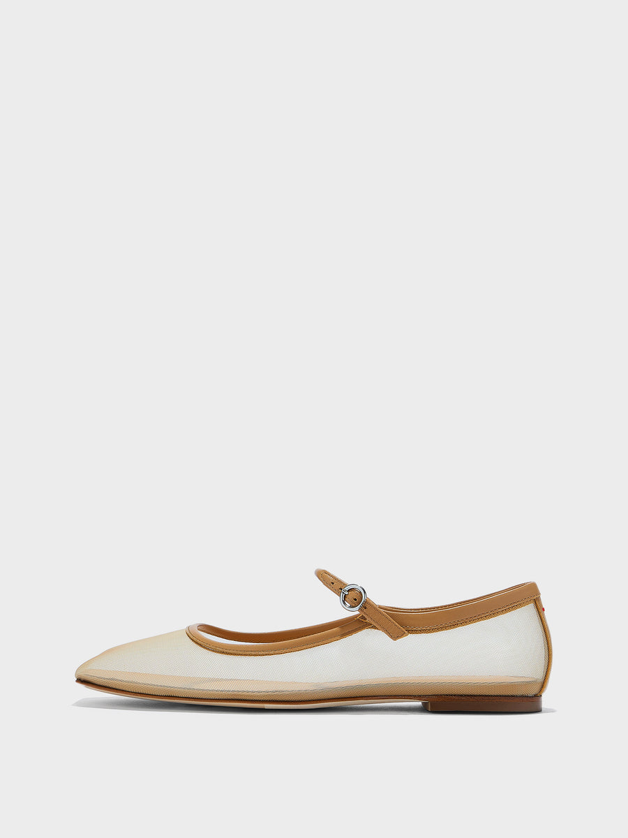 Aeyde | Uma Leather Flats for Women | Hazelnut Mesh/Nappa | Square Toe | Flat Heel | Side View