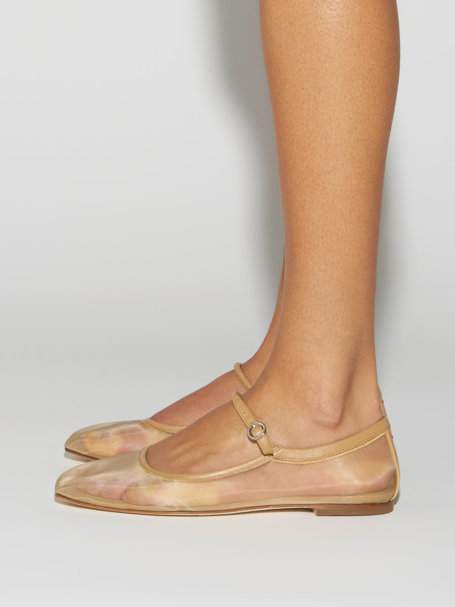 Aeyde | Uma Leather Flats for Women | Hazelnut Mesh/Nappa | Square Toe | Flat Heel | How to Style