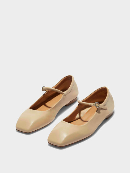 Aeyde | Uma Leather Mary-Jane Flats Leather Flats for Women | Latte Nappa | Square Toe | Flat Heel | On Feet
