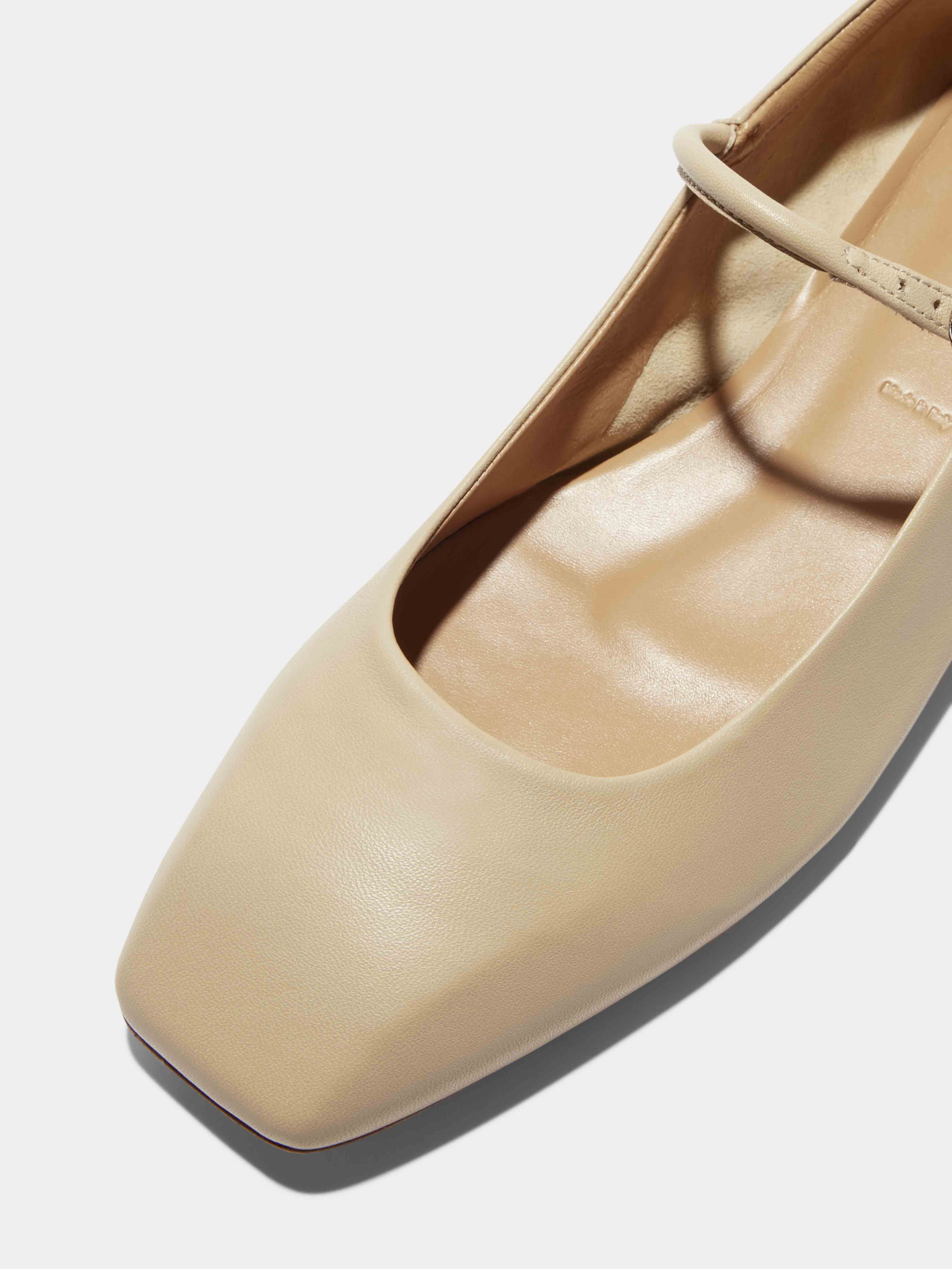 Aeyde | Uma Leather Mary-Jane Flats Leather Flats for Women | Latte Nappa | Square Toe | Flat Heel | Luxury Materials | Handmade in Italy
