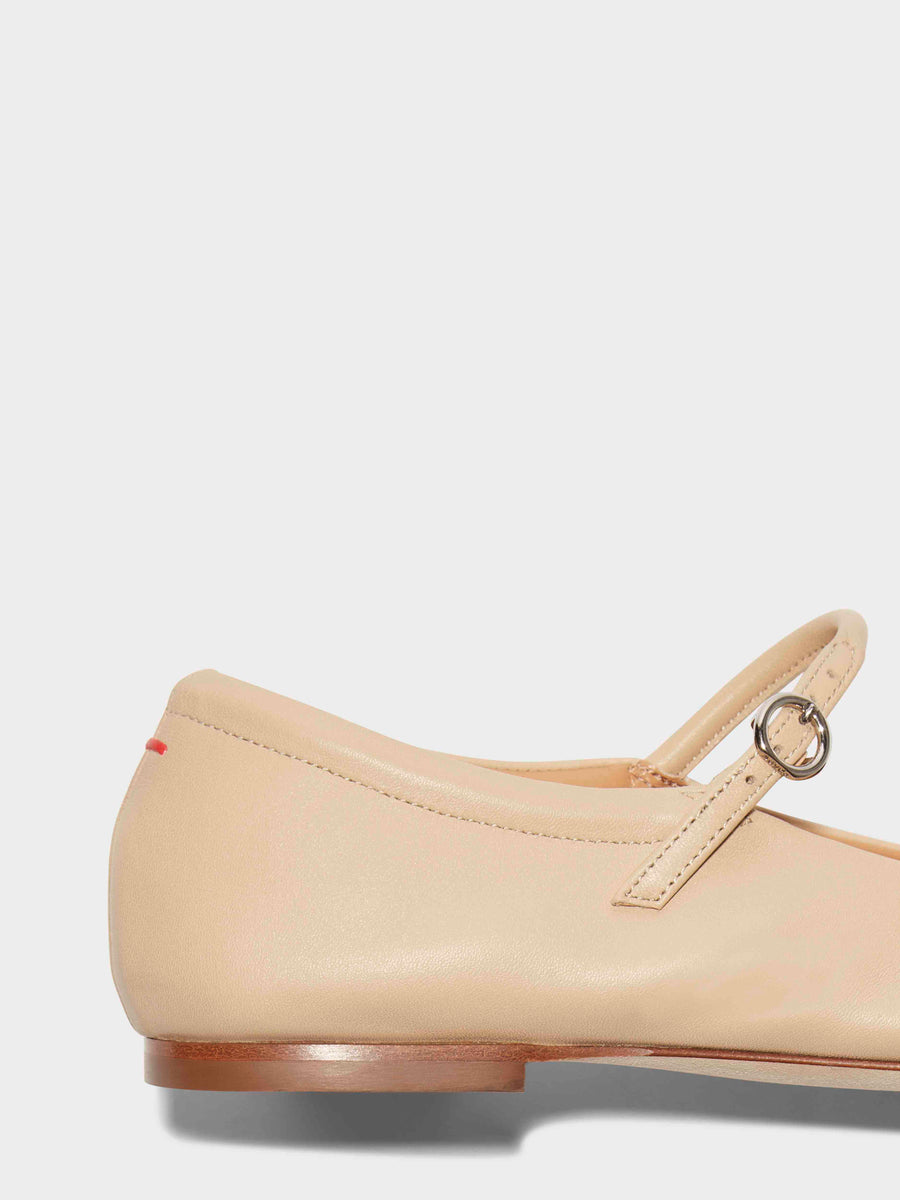 Aeyde | Uma Leather Mary-Jane Flats Leather Flats for Women | Latte Nappa | Square Toe | Flat Heel | Heel Details