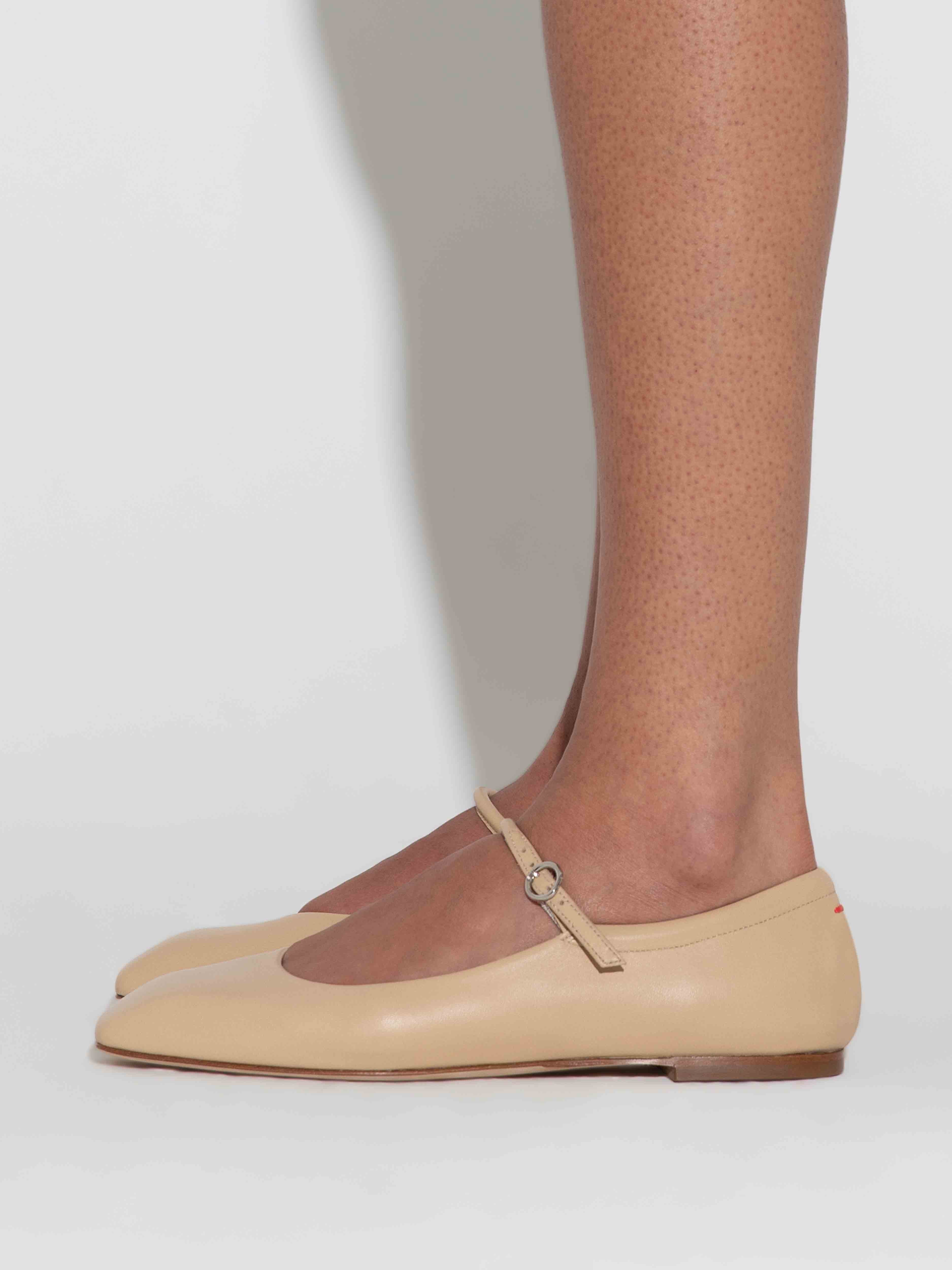 Aeyde | Uma Leather Mary-Jane Flats Leather Flats for Women | Latte Nappa | Square Toe | Flat Heel | How to Style