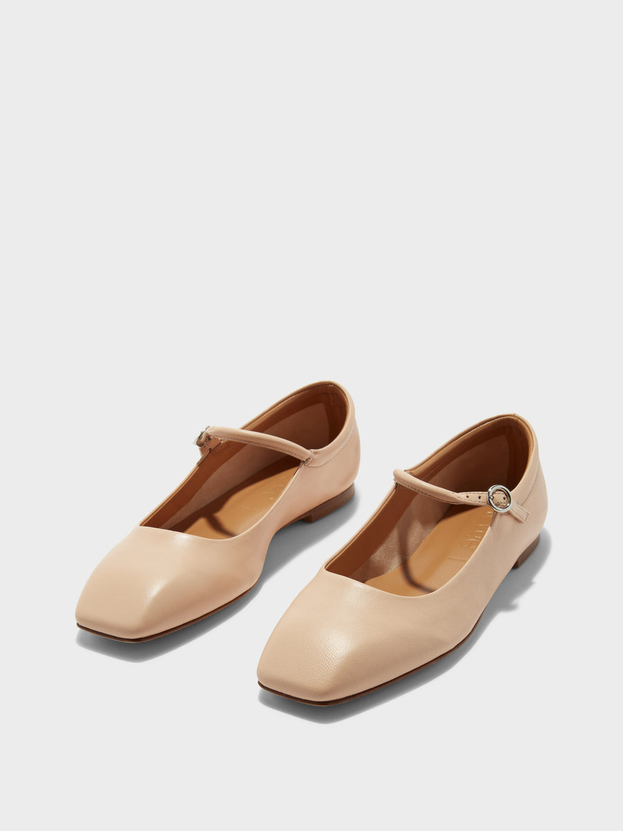 Aeyde | Uma Leather Flats for Women | Peach Nappa | Square Toe | Flat Heel | On Feet